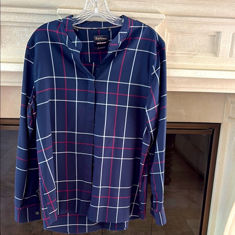 Barbour Women's Blue and Red Plaid Button Down Shirt
